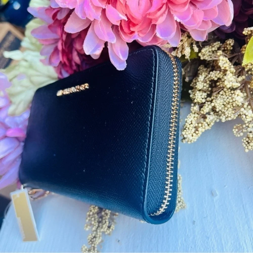 Michael Kors Black Pebbled Leather Zip Phone Wallet NWT